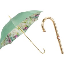 Pasotti Yeşil ve Pembe Güller Desenli Çift Katlı Şemsiye Manuel Açma - %100 Polyester - Işlemeli Pirinç Sap Uzunluk: 93 cm - Çap: 102 cm