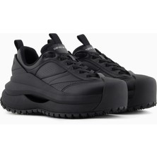 Emporio Armani Erkek Kalın Taban Bağcıklı Taban Arkası Marka Yazı Desenli Siyah Sneaker EM003035 AF18226-MC105