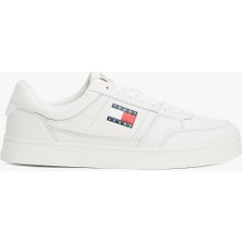 Tommy Hilfiger Erkek Rahat Düz Taban Nefes Alabilir Üst Yüzeyli Deri Beyaz Sneaker EM0EM01574-YBL