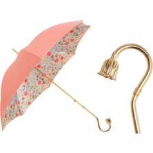 Pasotti Pembe Çiçekli Şemsiye Manuel Açma - %100 Polyester - Işlemeli Pirinç Sap Uzunluk: 93 cm - Çap: 102 cm