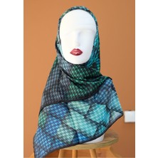 Sinem Picasso El Dikişli Hibrit Digital Kristal Eşarp Gökyüzü