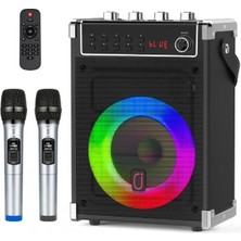 Gümrük Bey Karaoke Makinesi – 2 Kablosuz Mikrofonlu Bluetooth Hoparlör | LED Işıklı Taşınabilir Ses Sistemi