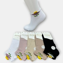 Anemon Socks Pamuklu Çiçek Desenli Taşlı Bayan Çorap 12 Çift