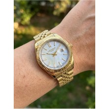 Lee Cooper Kadın Kol Saati | 30MM Altın Renk Çelik Kasa, Çelik Kordon, Beyaz Kadran