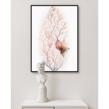 Rosa Art Metal Çerçeveli Gerçek Camlı Tablo | Soyut,minimalist,modern Pastel Tonlar Yaprak ve Dal Tasarım