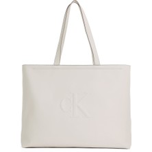 Calvin Klein Kadın Deri Ck Kabartma Monogram Yazı Detay Geniş Kısa Kulp Gri Omuz Çantası LV04K3070G-WGY
