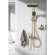 İsaoğlu Yapı Mat Gold Duş Sistemi Piano Sistem Tepe Yağmurlamalı Mat Altın Fırçalanmış