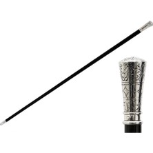 Pasotti Klasik Düz Gümüş Baston 92 cm Gümüş Kaplama Reçine Sap - Ahşap Gövde, Kauçuklu Pirinç Uç