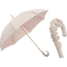 Pasotti Puantiyeli Fildişi Rengi Çift Katlı Kumaş Şemsiye Manuel Açma - %100 Polyester - Deri Sap Uzunluk: 93 cm - Çap: 102 cm