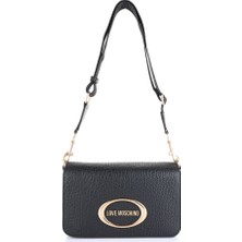 Love Moschino Kadın Metal Logo Fermuar Kapama Deri Kısa Kulp Siyah Omuz Çantası JC4339PP0NK14-00A