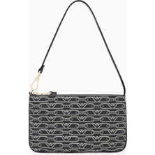 Emporio Armani Kadın Monogram Armani Kartal Baskılı Iç Cepli Çıkarılabilir Kısa Askılı Siyah Omuz Çantası EW002953 AF11951-FC033