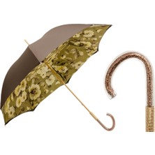 Pasotti Çiçekler ve Simlerle Süslü Haki Renkli Şemsiye. Manuel Açma - %100 Polyester - Asetat Sap Uzunluk: 93 cm - Çap: 102 cm