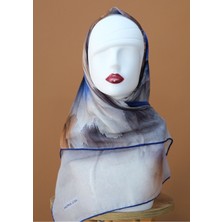 Sinem Monalisa El Dikişli Digital Soft Pamuk Eşarp Lacivert