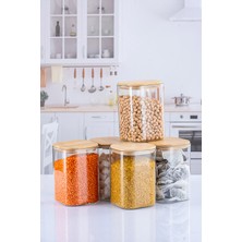 PremiumPort 6'lı 1200 ml Kare Bambu Kapaklı Lüks Bakliyat Seti