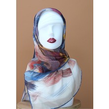 Sinem Monalisa Hibrit Dijital Natural Eşarp Mavi