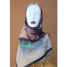 Sinem Picasso Hibrit Dijital Kristal Eşarp Lacivert