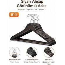 Dory  6 Adet Ahşap Görünümlü Elbise ve Kıyafet Askısı - Siyah Askı