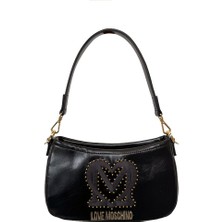 Love Moschino Kadın Kalın Kısa Kulp Deri Fermuar Kapama Siyah Omuz Çantası JC4381PP0NKT0-000