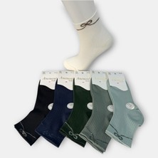 Anemon Socks Pamuklu Kurdele Desenli Taşlı Bayan Çorap 12 Çift