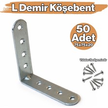 Badem10 L Demir Gönye Yuvarlak Başlı 20X75X75 mm 50’li Set Metal Köşe Birleştirme Raf Mobilya Montaj Aparatı