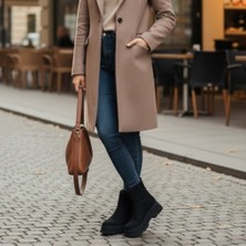 Ne&Ve Shoes Siyah Süet Hakiki Deri Içten Fermuarlı Kadın Kalın Tabanlı Bot