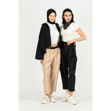 By Özlem Yazan Modal Pamuk Karışımlı Kemerli Yüksek Bel Kargo Pantolon