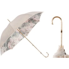 Pasotti Çiçek Motifli, Çift Katlı Kumaştan Fildişi Rengi Şemsiye Manuel Açma - %100 Polyester - Pirinç Sap Uzunluk: 93 cm - Çap: 102 cm