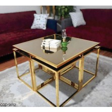 Çelsan Kares 4+1 Lüks Orta Sehpa ve Zigon Seti – Gold Metal Ayaklı Siyah Cam | 5 Parça | Yerli Üretim