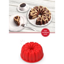 PremiumPort Kırmızı Kalp Desenli Yuvarlak Silikon Kek Kalıbı 23 Cm, Mutfak Şıklığı