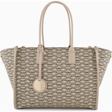 Emporio Armani Kadın Fermuarla Kapanır ve Tek Bir Ana Bölmeli Logo Desenlii Bej Omuz Çantası EW000370 AF11951-F1074