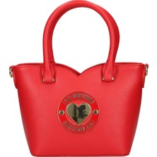 Love Moschino Kadın Kalp Desenli Metalik Logo Çıkarılabilir Uzun Askılı %100 Deri Kırmızı Omuz Çantası JC4364PP0NKG0-500