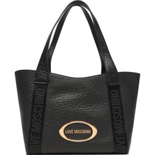 Love Moschino Kadın Metal Logo Fermuar Kapama Deri Kısa Kulp Siyah Omuz Çantası JC4337PP0NK14-00A
