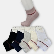 Anemon Socks Pamuklu Çiçek Desenli Taşlı Bayan Çorap 12 Çift