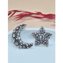 Zirkon Taş Ay Yıldız Model Silver Küpe