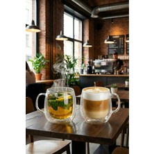 PremiumPort Iki Adet 250ML Isıya Dayanıklı Çift Camlı Çift Cidarlı Kupa Seti