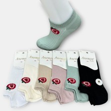 Anemon Socks Pamuklu Çilek Desenli Taşlı Bayan Çorap 12 Çift