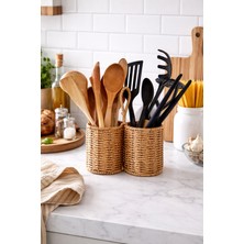 B&Nine Çift Bölmeli Düzenleyici Hasır Sepet – Mutfak, Banyo ve Masa Üstü Organizer