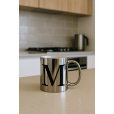 PremiumPort Büyük Boy Gümüş Renk Yazılı Seramik Kupa Bardak