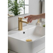 İsaoğlu Yapı Gold Lavabo Sifonu Metal Ürün Bas Bırak Pop Up Dahil Komple Set Esli Tezgah Altı Sifon Gold Renk
