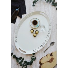 PremiumPort Metal Oval Servis Tepsisi, Büyük Boy Çay ve Kahve Tepsisi