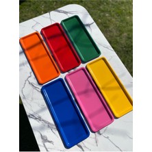 PremiumPort 6'lı Renkli Metal Dekoratif Mum ve Servis Tepsisi Seti