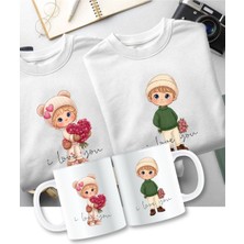 Zeepy Dizayn Sevgililer Günü Çiftlere Özel 2 Adet Kupa 2 Adet Uzun Kollu Tişört Hediye Seti