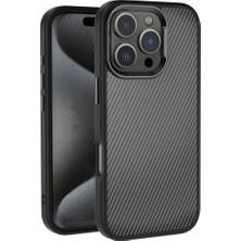 Apple iPhone 16 Pro Max Kılıf Karbon Fiber Görünümlü Parlak Kamera Çerçeveli Sbt Venus Kapak-Siyah
