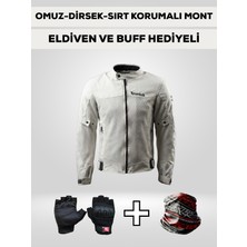 Motokit Revertech Aura Beyaz / Bel, Dirsek ve Sırt Korumalı Motosiklet Montu + ELDİVEN VE BUFF HEDİYELİ XL