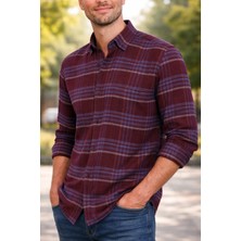 Varetta Erkek Bordo Kışlık Gömlek Kareli Cepli Yaka Düğmeli