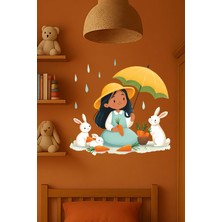 Aysha Tasarım Dekoratif Duvar Sticker – Doğa ve Hayvan Temalı Şemsiyeli Kız Çocuk Duvar Sticker