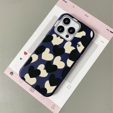 HONTINGA iPhone 15 Pro Max ile Uyumlu Kılıfı Deri Dokusu Anti Düşme Yumuşak Silikon Telefon Kılıfı Kalp Desen K7-3090