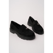 MARSHETTA Elora Model Toka Detaylı Siyah Süet Kadın Loafer Günlük Ayakkabı