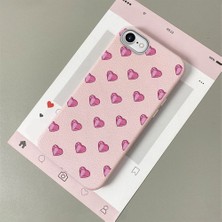 HONTINGA iPhone Se 2022 ile Uyumlu Kılıfı Deri Dokusu Anti Düşme Yumuşak Silikon Telefon Kılıfı Kalp Desen K7-3091