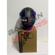 Başkan Jiekai Jk 902 Mat Siyah-Mavi Güneş Vizörlü Çene Açılır Kask